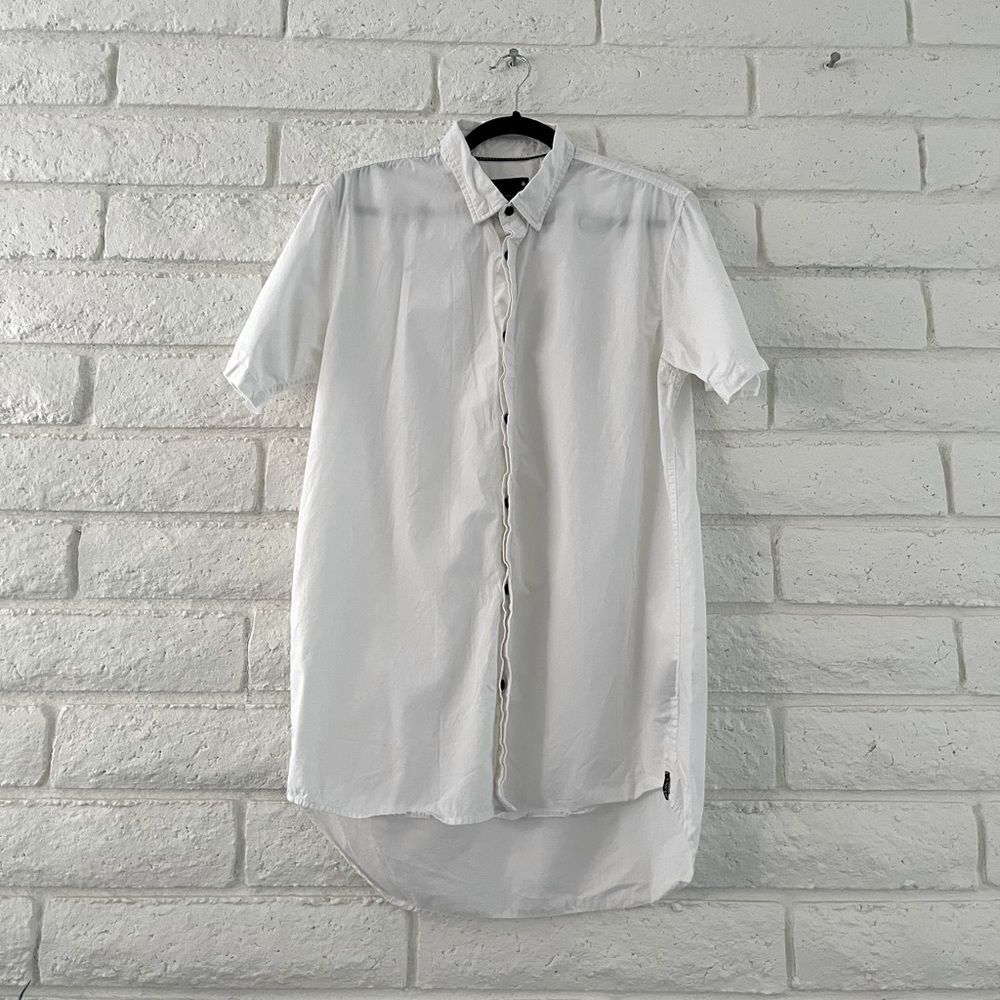 Tavik Mens Lyndon Woven Short Sleeve Button Down Shirt White Sz Medium